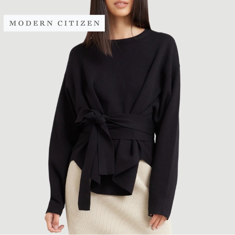 Modern Citizen Black Crewneck Sweater with Tie Waist